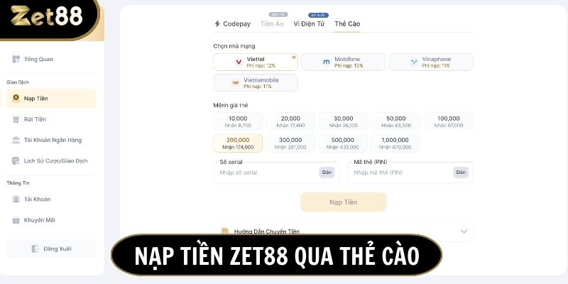 Phương thức nạp tiền truyền thống bằng thẻ cào điện thoại