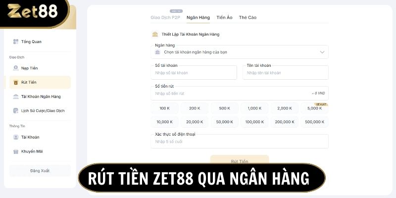 Chuyển khoản ngân hàng là phương thức giao dịch phổ biến nhất tại Zet88